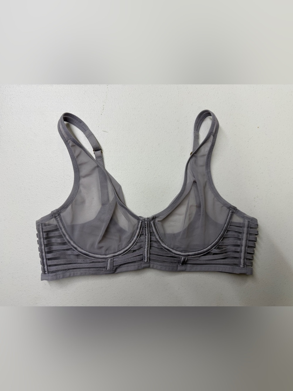 Victoria’s Secret Unlined Mesh Underwire Bra Gray Lavender Strappy 34B